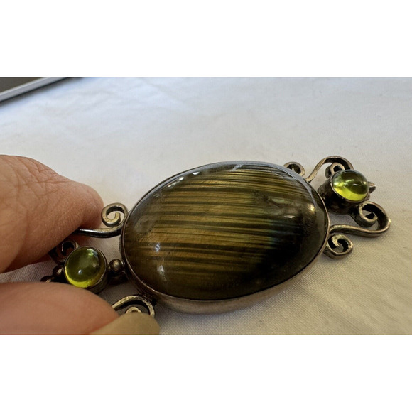 SAJEN Sterling Silver Brooch Pin Pendant Labradorite Green Moonstone Cabochon - Picture 5 of 7